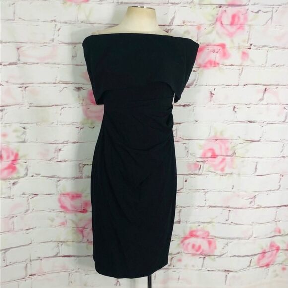Vince camuto NWOT black fold off the shoulder midi cocktail dress - Picture 5 of 16